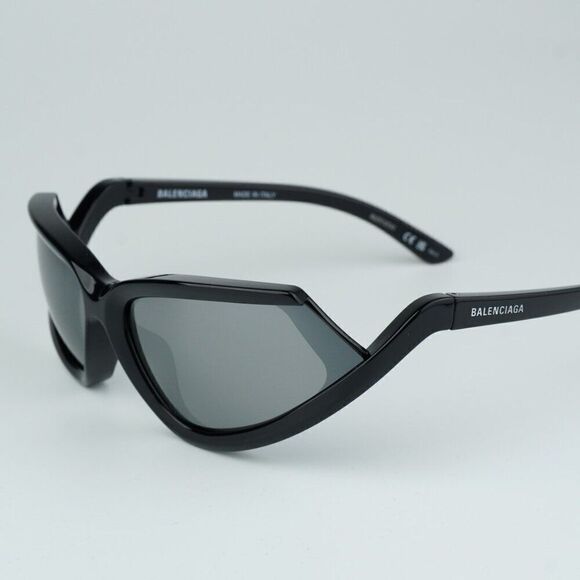 NEW Balenciaga BB0289S 001 Black Silver Mirror Wraparound Unisex Sunglasses main image 7
